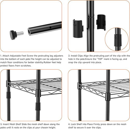 IZEUK 5 Tier Metal Wire Shelf Unit, Black Storage Rack Organizer for Kitchen, Bedroom, Living Room or Laundry Room, 17.7" W x 11.8" D x 55.0" H