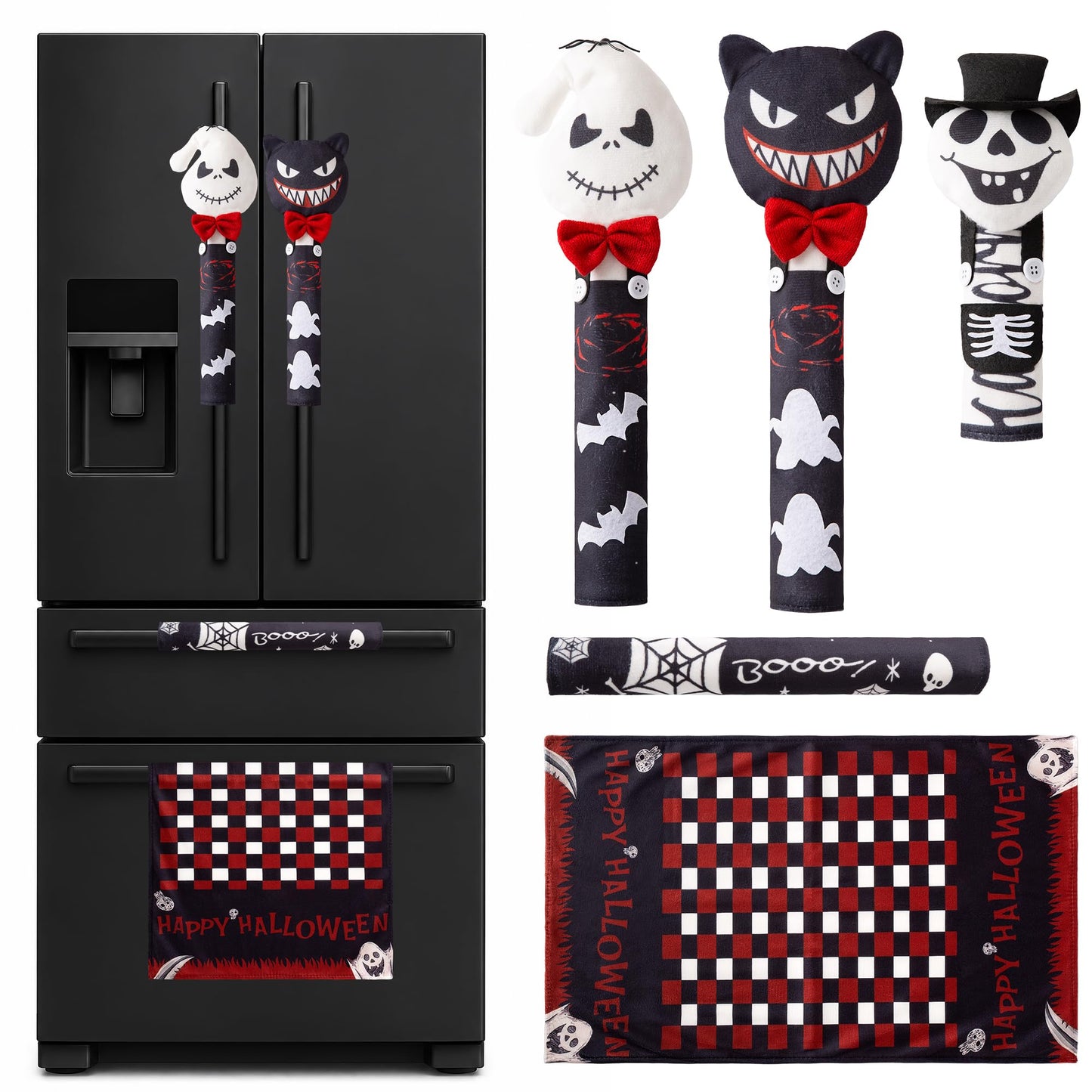 ELAMAS 5 Pack Halloween Refrigerator Handle Covers, Ghost Kitchen Appliance Handle Covers for Fridge, Microwave, Oven, Dishwasher, Halloween Indoor Kitchen Decor