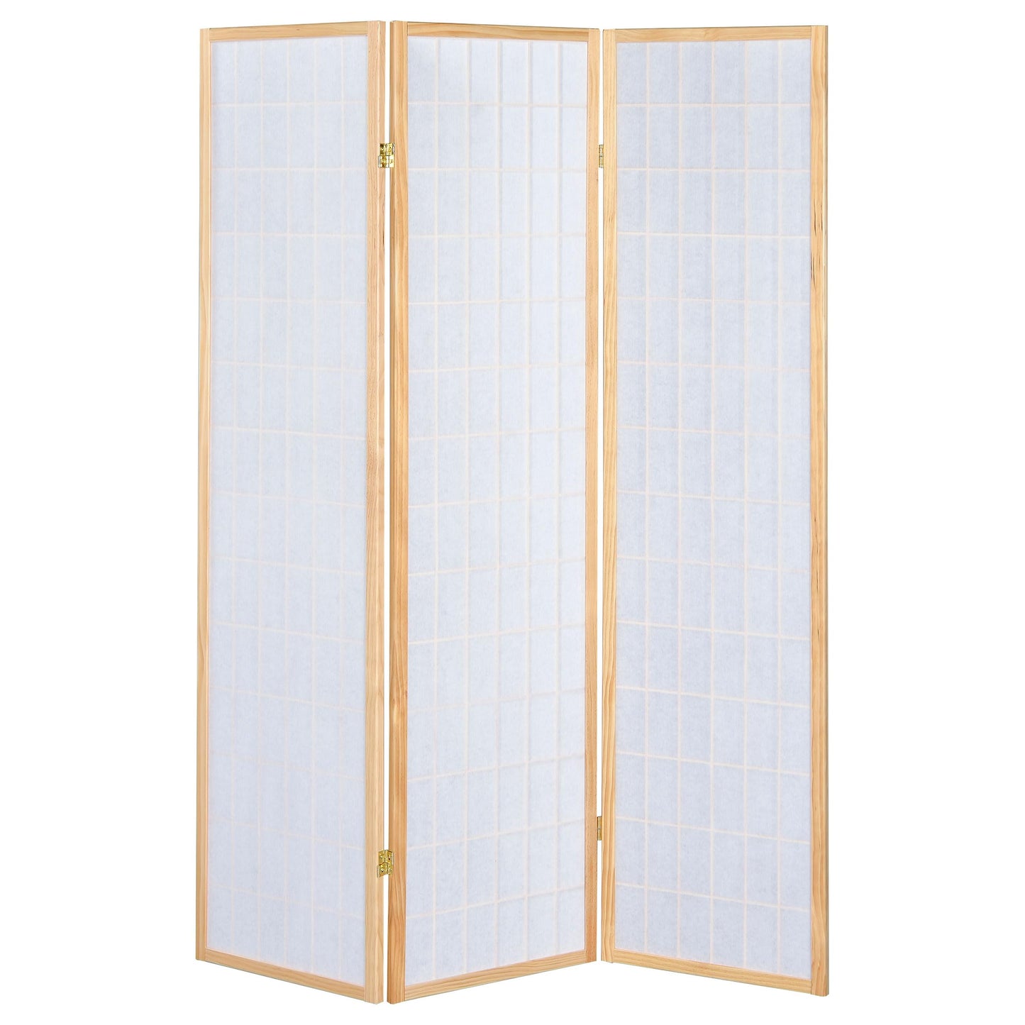 Coaster Home Furnishings - Carrie - Solid Wood - 3-Panel Folding Shoji Screen Room Divider with Linear Grid Design, Metal Hinges and Freestanding Piece - Living Room - Natural Brown - 4621