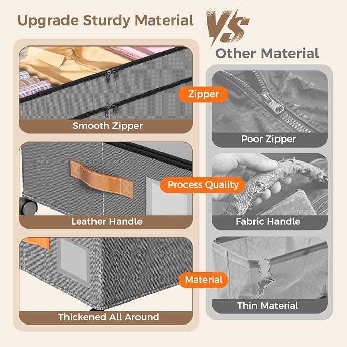 Under Bed Storage with Wheels, Large Capacity UnderBed Containers with Clear Lids, Shoe Organizer Under Bed Drawers, Rolling Under the Bed Storage for Clothes, Shoes, Blankets