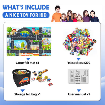 200 PCS Felt Board Story Set for Toddlers with Storage Bag City Car Traffic Themed 40 X 28 inch Teaching Wall Flannel Board Kit for Preschool Activity Early Learning Interactive Storytelling(Darkgrey)