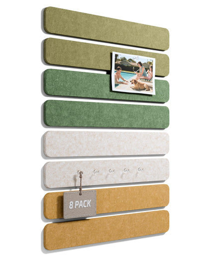 Fluxynara Cork Board Alternative Felt Strip Board 8-Pack 13"x2", Office Pin Board with 50 Push Pins, Adhesive Install for Bedroom Door & Home Office (Olive Grove)