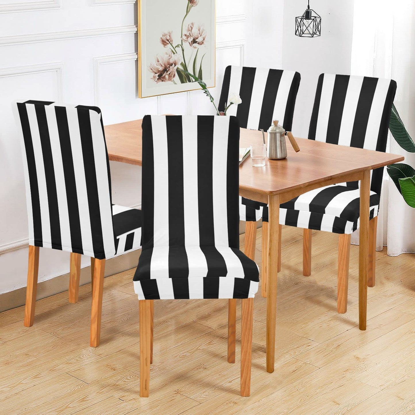 Kigai Black and White Stripes Dining Room Chair Covers Set of 2,Stretchable Removable Washable Spandex Kitchen Chair Protector Slipcovers for Restaurant,Hotel,Ceremony,Christmas Decoration