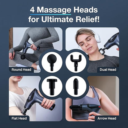 3-in-1 Massage Gun Extended Handle & Belt with 12 Speed Levels & 4 Replaceable Heads for Athletes, Gym Recovery and Seniors Back Pain |Back Massage Belt & Extended Handle Deep Tissue Massage