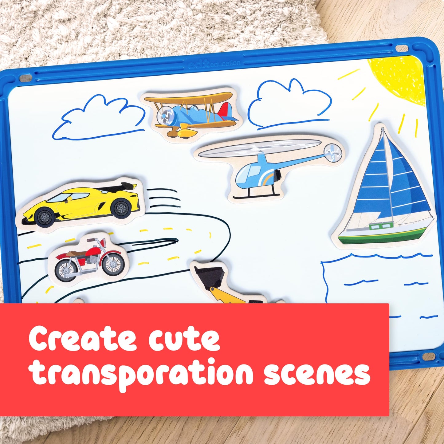 Spark & Wow Wooden Magnets | Transport | Magnets for Kids Ages 2+ | Open-Ended Play | Adhere to Fridges, Whiteboards and More