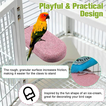 4 Pack Bird Beak Grinding Stone, Pumice Lava Ledge for Birds, Chinchillas, Hamsters, Parrots, Bird Perch Stand Climbing Ledge, Teeth & Beak Grinding Block(Long)
