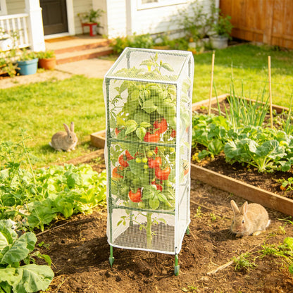 3Pack Garden Bird Netting for Square Tomato Cage, 59" x 18" Garden Netting Pest Barrier Mesh Plant Cover Tomato Cage Net with Zipper & Drawstring, Insect Barrier Tomatoes Protective Cover for Plants