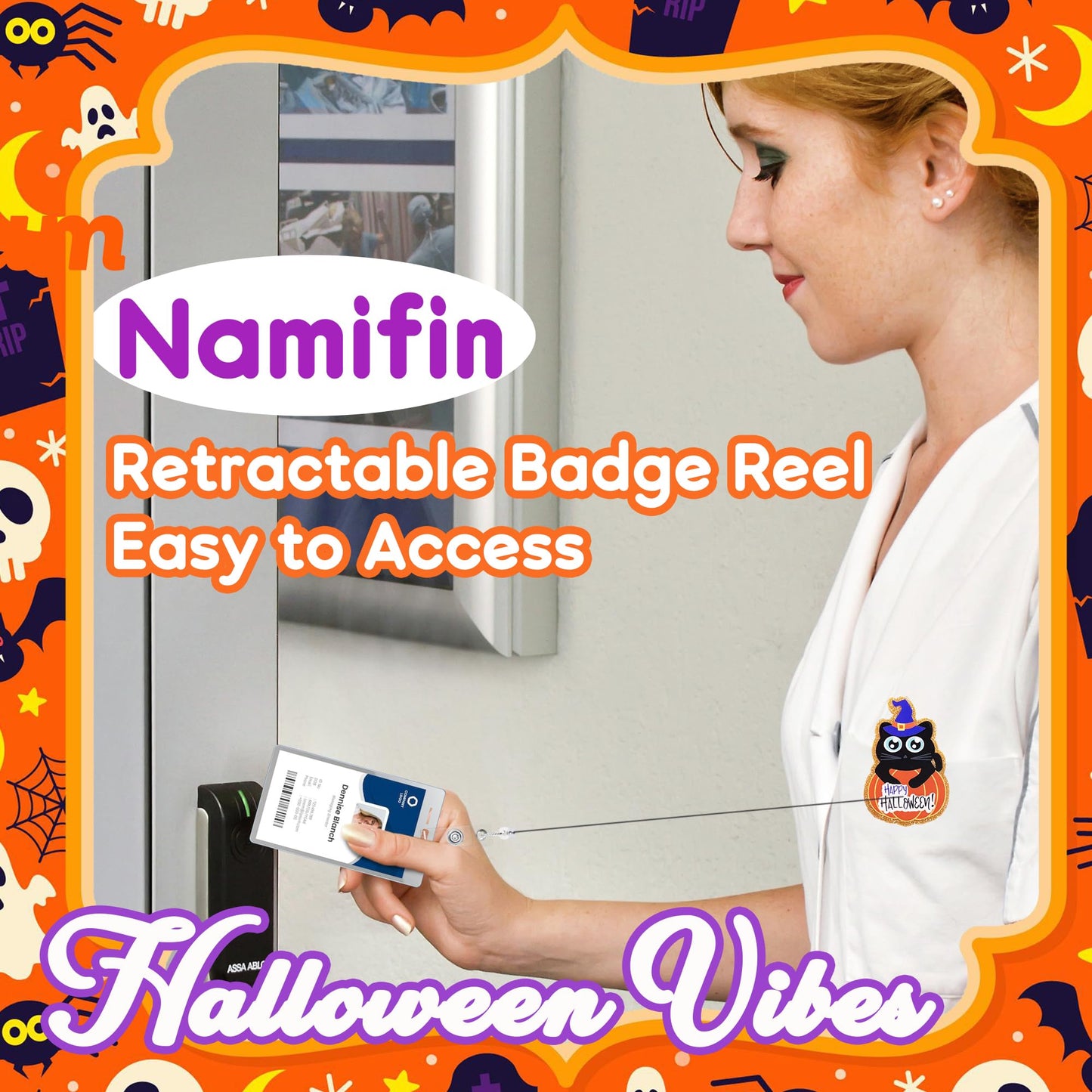 Namifin 24PCS Halloween Badge Reels with Alligator Clip Funny Retractable Spooky Holiday Badge Holders Nurse Gifts Accessories Gifts for Friends, Co-Workers