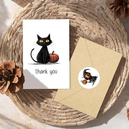 SuperShunhu Pack of 24 Assorted Boxed Halloween Thank You Cards, Spooky Thank You Cards with Envelopes & Stickers, Perfect for Fall, Halloween Parties, Party Hosts, Trick-or-Treat Gifts, & Teachers
