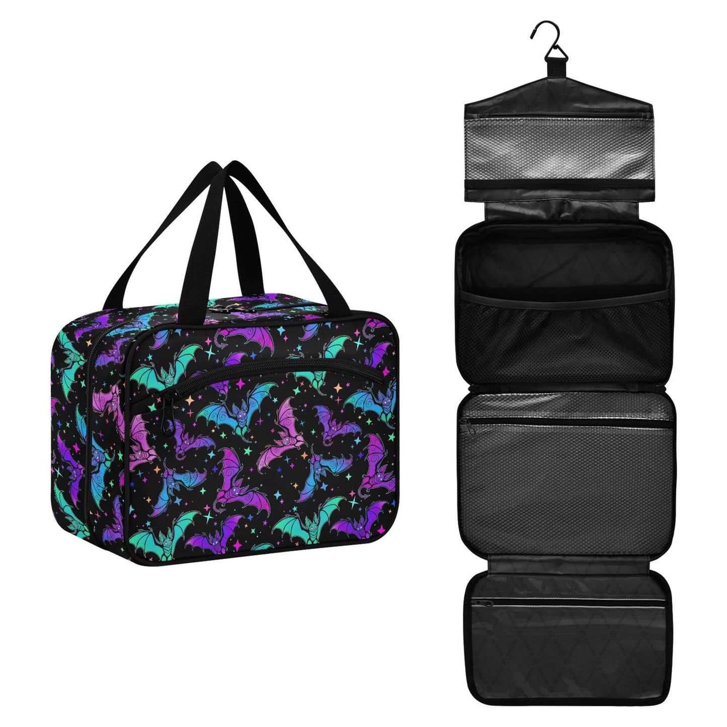 MNSRUU Hanging Toiletry Bags for Women Travel, Gothic Halloween Luminous Bats Toiletry Organizer Portable Travel Toiletry Bags Clear Wash Bags Makeup Bag Cosmetic Bag