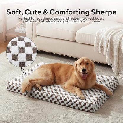 JOEJOY Dog Bed for Large Dogs, XLarge Orthopedic Dog Bed with Removable Washable Cover, Cute Modern Plush & Memory Egg Crate Foam Dog Bed, 42 x 28 inch, Cofffee