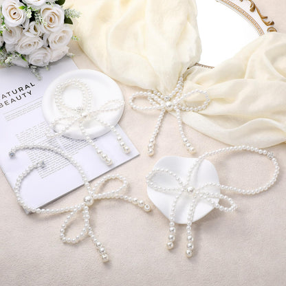 Lewtemi 4 Pcs Pearl Bow Magnetic Curtain Tiebacks Decorative Curtain Holdbacks No Drill for Mother's Day Home Outdoor Bedroom Office (Bowknot)