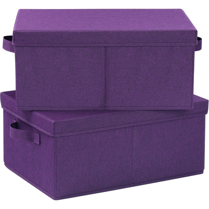 HOONEX Storage Bins with Lids for Organizing, Pack of 2, Storage Boxes with 2 Carry Handles and Sturdy Heavy Cardboard, 16.5" L x 11.8" W x 7.5" H for Shoes, Books, Clothes, Nursery, Dark Purple