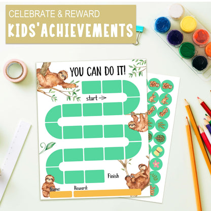 20 Sloth Reward Chart with 432 Round Stickers, Incentive Behavior Chart for Kids at Home Classroom, Kids Routine Daily Chore Sticker Chart-B04