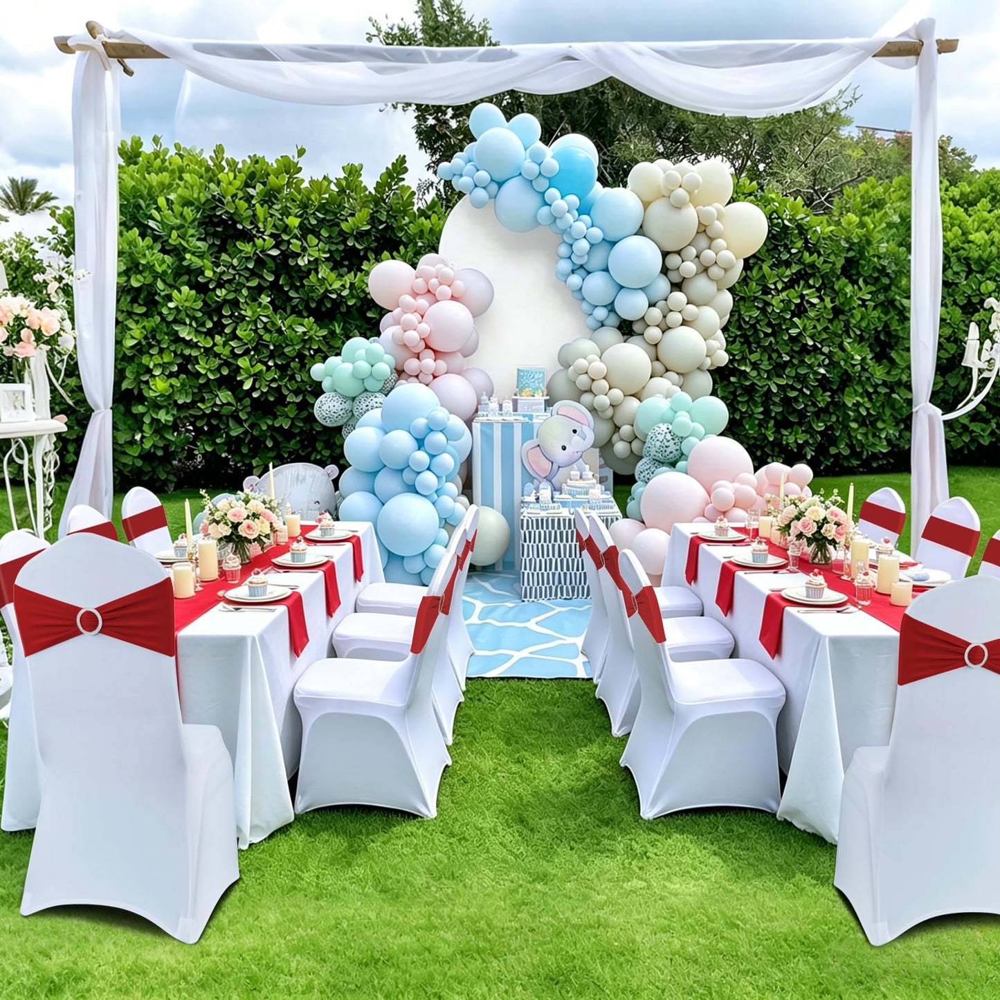 LEBENGURU Red Spandex Chair Sashes-30pcs Premium Stretch Bows with Buckle Slider, Universal Elastic Chair Bands for Wedding Party Banquet Decoration