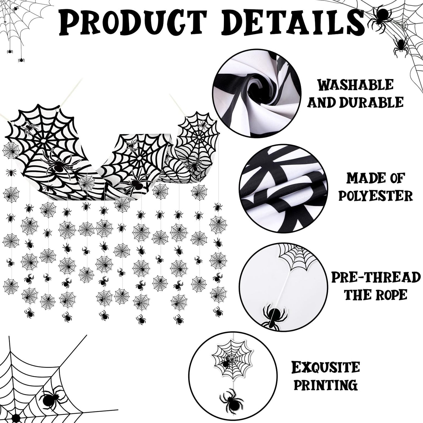 Halloween Black Spider Hanging Ceiling Decorations Spider Web Ceiling Decors Hanging Banner with Scary Cobweb Spiders Paper Garlands for Haunted House Zombie Party Decor Trunk Or Treat Celebrations