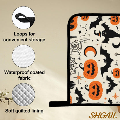 Halloween Pumpkin Bat Pattern Oven Gloves and Hot Pads Set - Heatproof Hand Protection for Baking, Grilling, Cooking 4Pcs