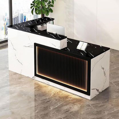 Modern Reception Desk with Counter and Drawer Office Front Desk with Cabinet Wooden Commercial Reception Table Checkout Counter for Retail Salon Lobby White and Black Right 63inch/160cm