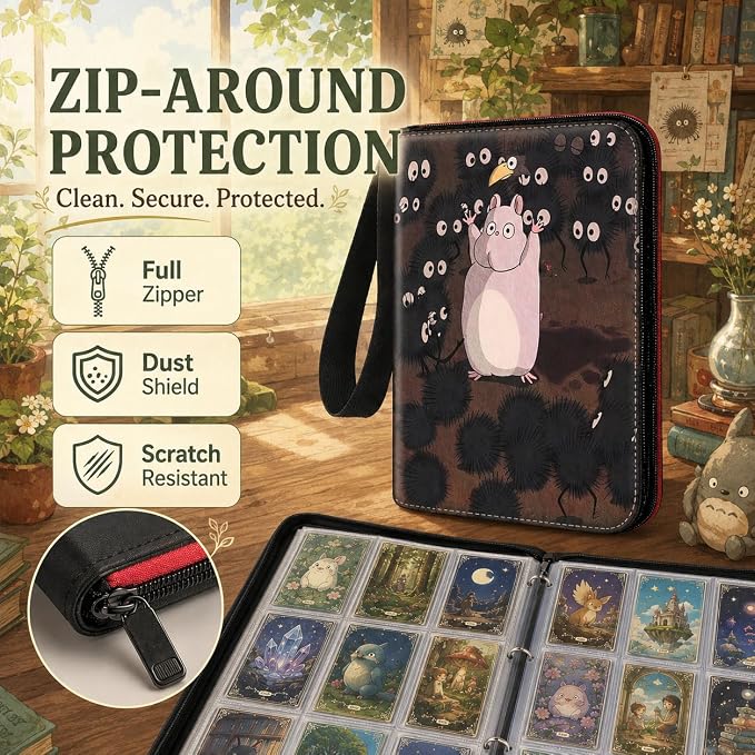 1008 Cute Card Binder 9 Pocket, 3-Ring Trading Card Binder with 56 Page Removable Sleeves, High Storage Waterproof Trading Card Holder Collection Card Album Organizer Case for TCG Cards - Coal