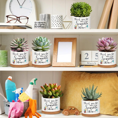 6 Set Social Worker Gift for Christmas Ceramic Succulent Planter Pot Employee Appreciation Gift for Team Coworker Xmas Housewarming Gifts Women Office Staff Teacher Nurse Hospital Housekeeper