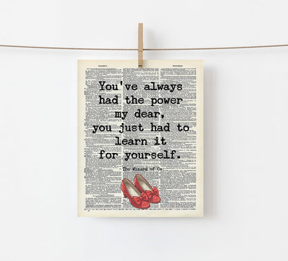 You've Always Had The Power, The wizard of oz Quote, Wicked the Good Witch Quote, Encouragement Christmas Gift for Daughter, Women, Teens, Girls Bedroom Wall Decor, Dictionary Art Print Unframed (8"x10")