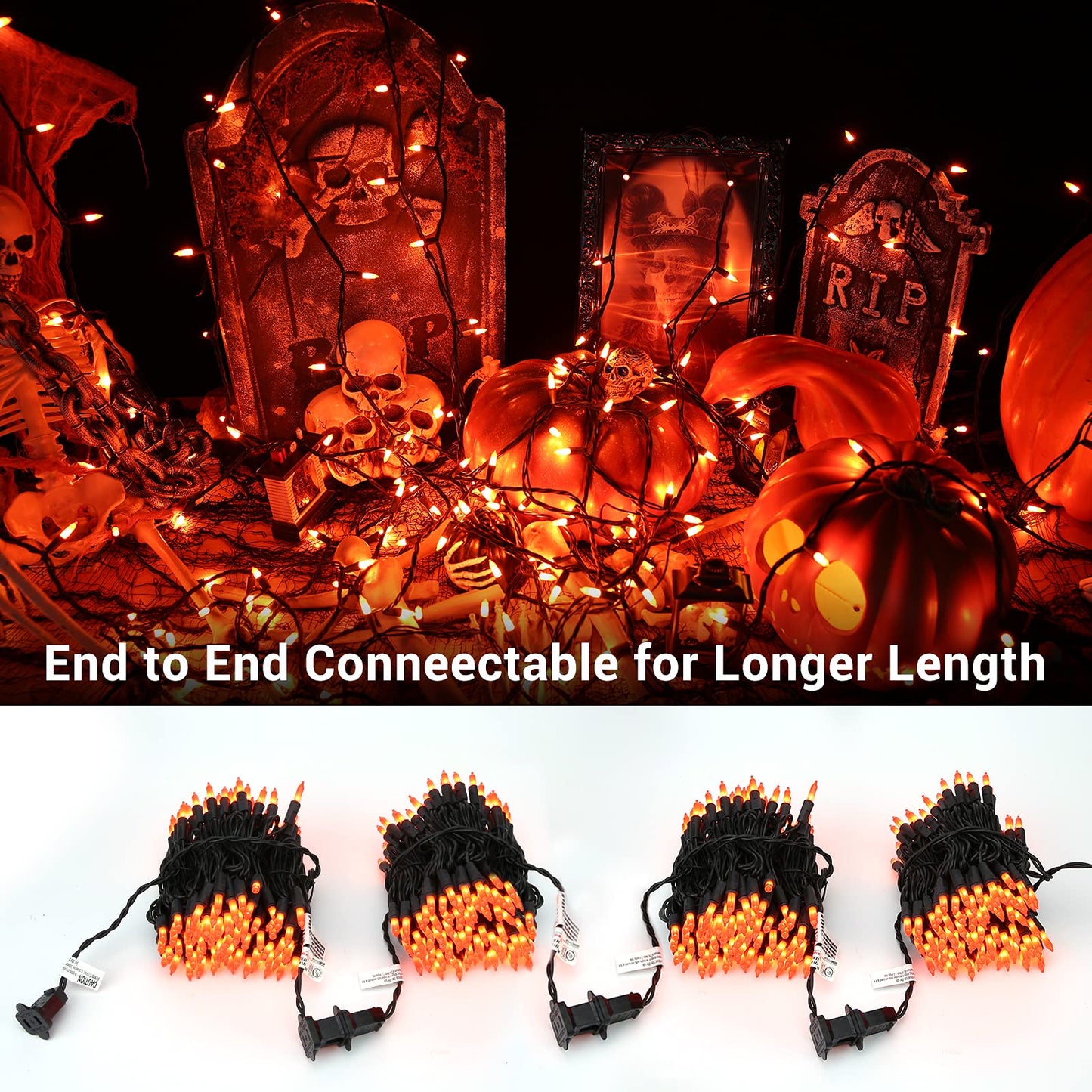 Brizled Orange Halloween Lights, 21.3ft 100-ct Incandescent Halloween String Lights Connectable, UL Certified Orange Light String, Black Wire Mini Light Set for Fall Season Holiday Thanksgiving Tree
