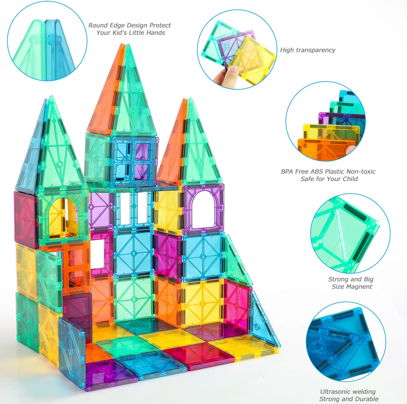 NEOFORMERS STEM Magnetic Tiles 70PCS Educational Toys for Kids Ages 3-8, Montessori Sensory Magnet Blocks for Toddlers, Classroom & Home Construction Kit