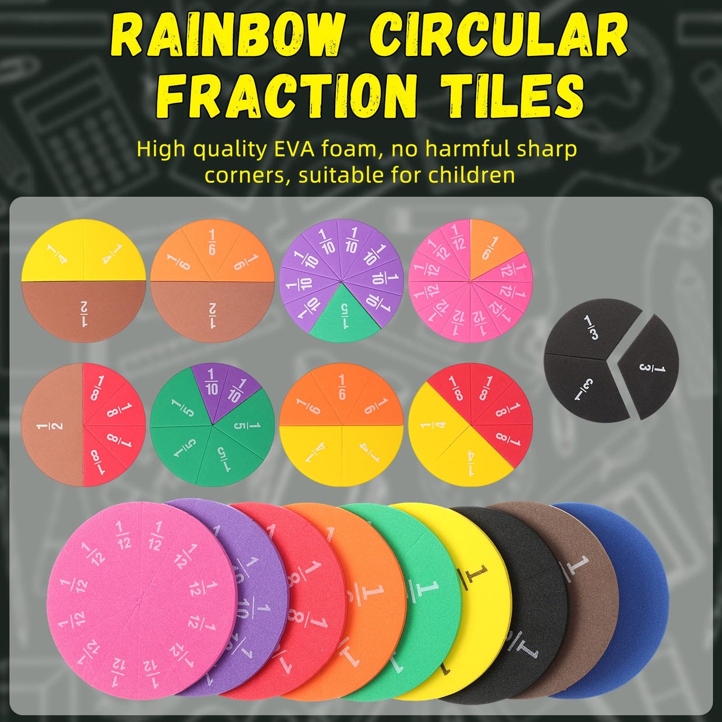 Sayglossy 15 Sets Fraction Circles Fraction Manipulatives for Preschool Elementary School Educational Math Learning Manipulatives for Teacher Bulk with Storage Box