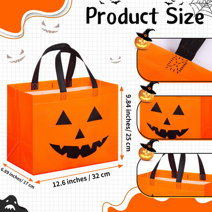 Lincia 24 Pcs Halloween Non Woven Pumpkin Bag 12.6 x 9.8 Inch Reusable Trick or Treat Gift Candy Goodie Handles Bag for Halloween Birthday Party Favors Classroom