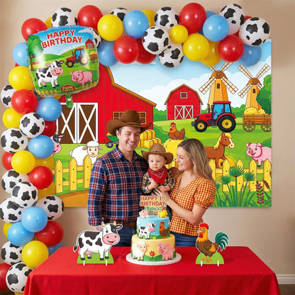 Farm Barn Backdrop 7x5ft - Red Barn Farmhouse Animals Backdrop for Birthday Animals Theme Party Decorations Cartoon Farm for Kids Children Baby Shower Newborn Truck Car Background Photography Banner