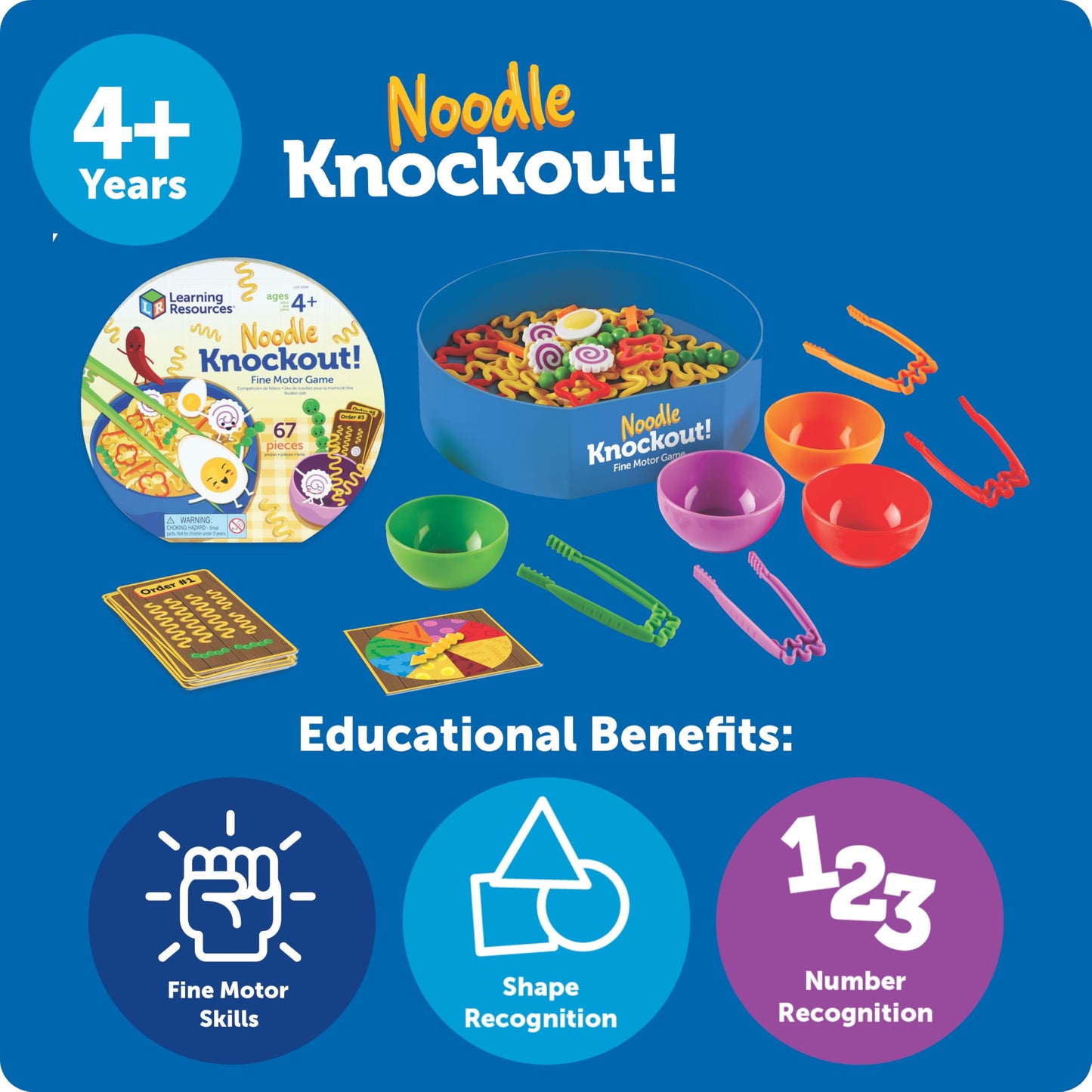 Learning Resources Noodle Knockout Fine Motor Game - Games for Kids Ages 4-8, Toddler Board Game, Educational Matching Kids Games, Preschool and Kindergarten Classroom Game, Gifts for Toddlers