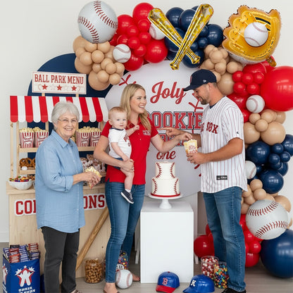 Baseball Birthday Party Decorations Navy Blue Red Nude Balloon Arch With Baseball Bat & Glove Balloons and Happy Birthday Banner For Sports Rookie year 1st birthday Baby Shower Supplies Decoration