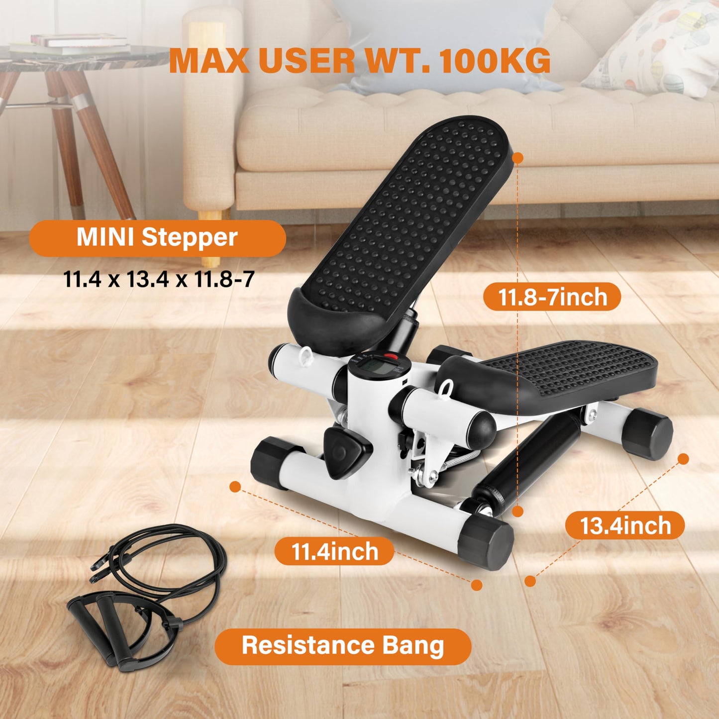 YSSOA Mini Stair Steppers, Steppers for Exercise at Home, Mini Stepper with Resistance Bands, Cardio Stepping Machine with LCD Monitor, Twist Workout Equipment for Full Body Exercise
