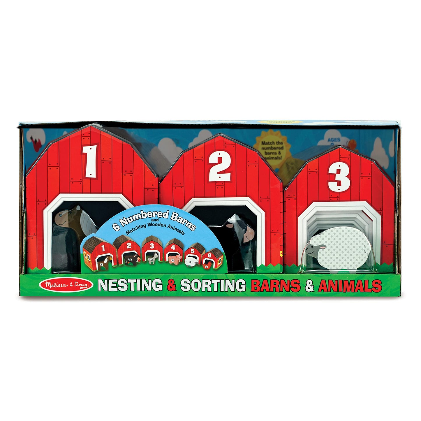 Melissa & Doug Nesting and Sorting Barns and Animals with 6 Numbered Barns and Matching Wooden Animals