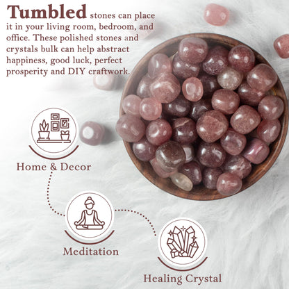 "Crocon 1LB Strawberry Quartz Tumbled Stones and Natural Crystal 2000+ Carats for Reiki Healing Crystal Polished, Chakra Balancing, Reiki Gift, Home Decor Size : 20-25 mm"
