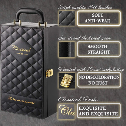 HiCrast Wine Box, 2-Bottle Leatherette Top Handle Wine Carrier Case With 4 Accessories