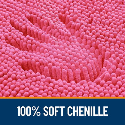 OLANLY Bathroom Runner Rugs 59x24, Soft Absorbent Chenille Bath Rugs, Rubber Backing Quick Dry, Machine Washable Long Bath Mats for Bathroom Floor, Tub and Shower, Home Decor Accessories, Hot Pink