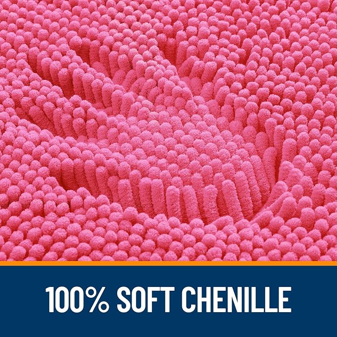 OLANLY Large Bathroom Rugs 45x27, Extra Soft Absorbent Chenille Bath Rugs, Rubber Backing Quick Dry, Machine Washable Bath Mats for Bathroom Floor, Tub and Shower, Home Decor Accessories, Hot Pink
