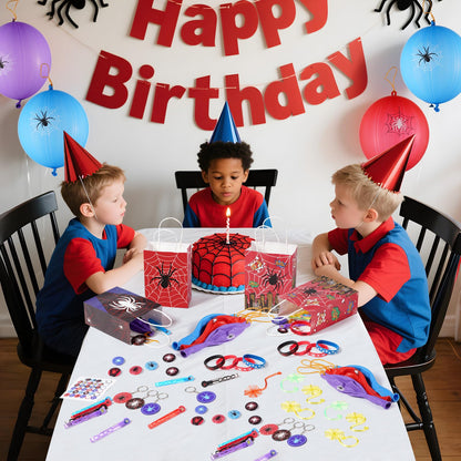 Vanblue 84Pcs Spider Party Favors Hero Theme Birthday Party Decorations Supplies for Kids,Gift Bag,Button Pins,Keychains Goodie Bag Stuffers,Classroom Rewards Gifts,Pinata Stuffers for Boys Movie Fans