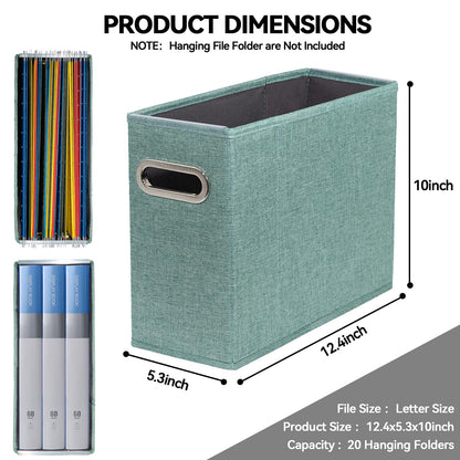 ComfortKeeper 4 Packs Letter Size File Organizer, File Folders Organizer, Fabric Storage Box, Collapsible Paper Organizer with Metal Handle, Smooth PVC Rails, Only Box (Green)