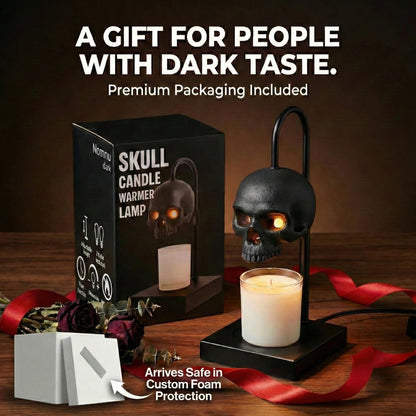 Skull Candle Warmer Lamp with Timer and Dimmer *Candles NOT Included – Black Gothic Candle Lamp Warmer w/ Adjustable Height, 2 Light Bulbs – Skull Decor, Goth Gothic Decor Spooky Home & Witchy Gifts