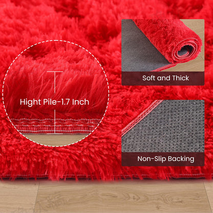 GREFFY Soft Runner Rugs for Bedroom, 2x6 Ft Hallways Modern Plush Red Shag Carpet, Non Slip Dorm Bedside Shaggy Rug for Living Room, Indoor Long Nursery Kids Girls Teen Room Aesthetic Home Decor