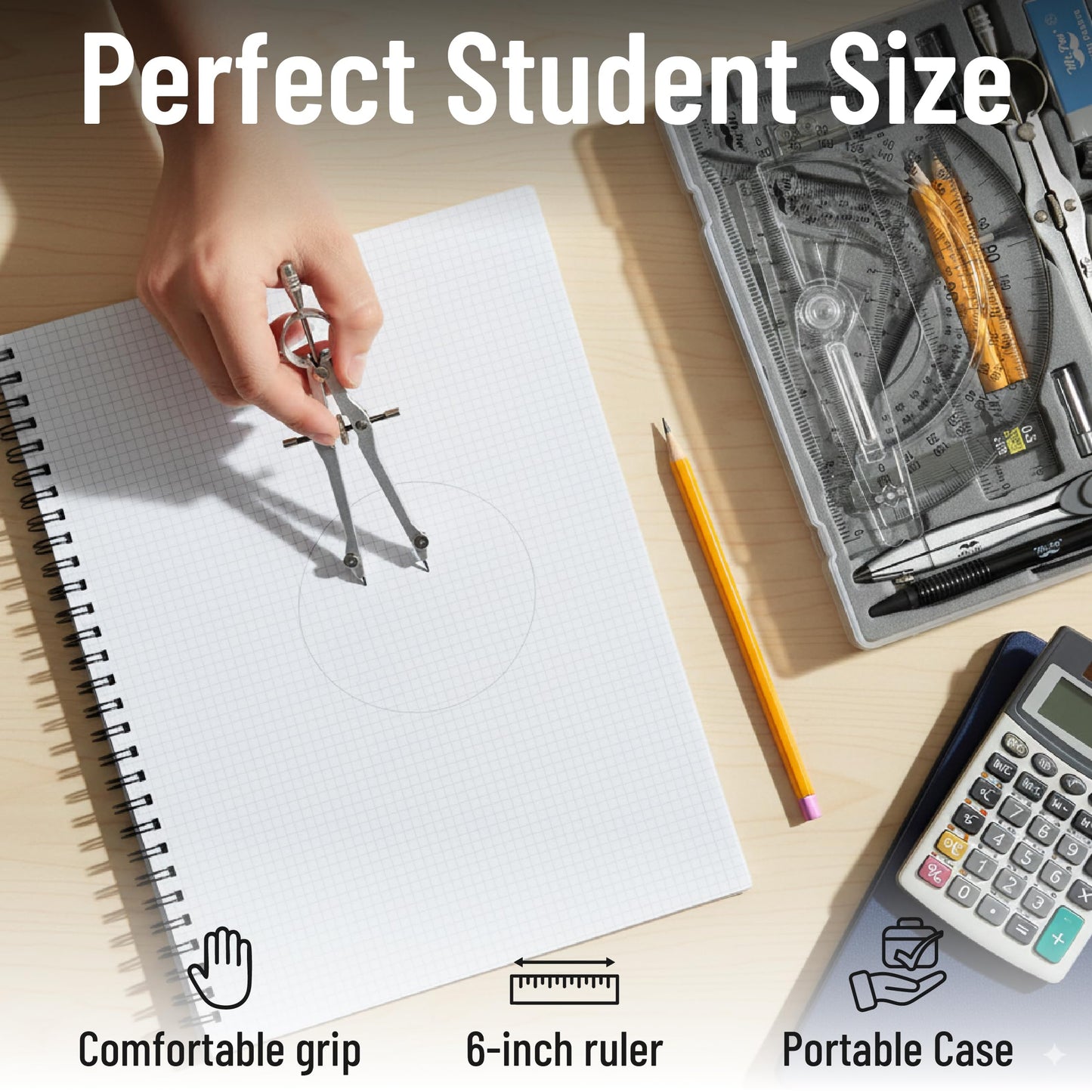 Mr. Pen- Geometry Set, 15 pcs, Navy Blue, 6 Inch Swing Arm Protractor, Divider, Set Squares, Ruler, Compasses and Protractor