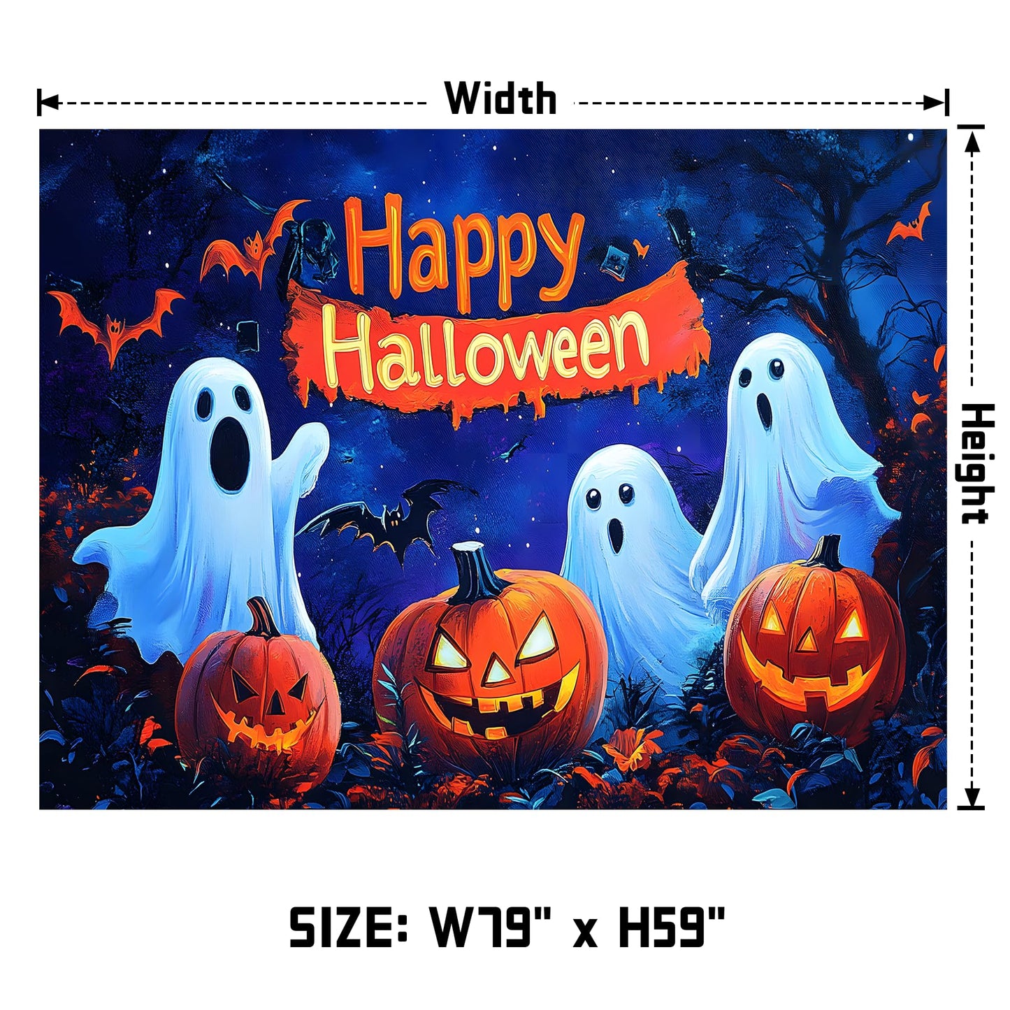 AOHMPT Glow-in-the-Dark Halloween Tapestry - UV Reactive Black Light Wall Hanging Decor for Spooky Parties, Bedroom, Living Room (Happy Halloween, 79L x 59W, Unframed)