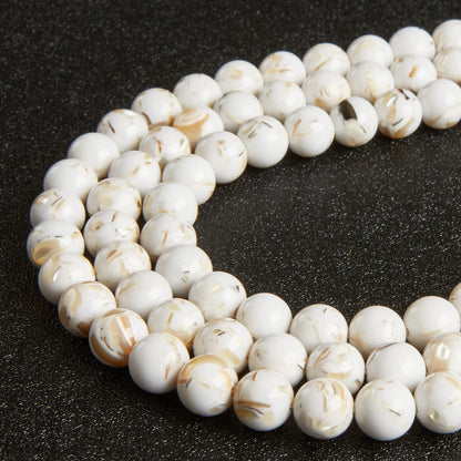 35pcs 10mm White Shell Turquoise Beads Natural Gemstone Beads Round Loose Beads for Jewelry Making