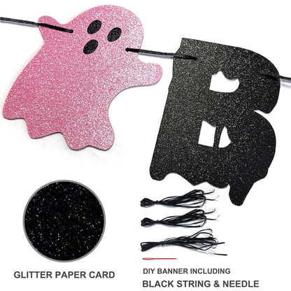 Halloween Happy Birthday Banner Garland 12in Pink Black Balloons Bat Sticker Set for Baby Shower Pink and Black Halloween Birthday Party Decorations