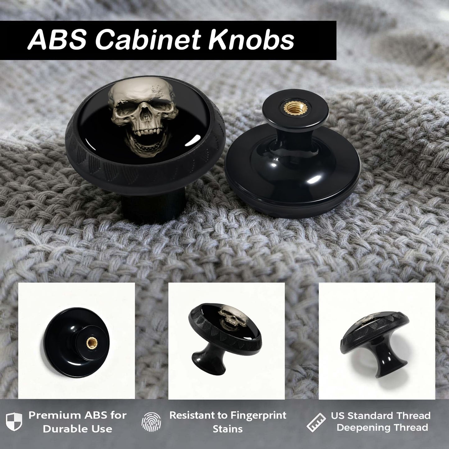 Artinhand 4 Pack Gothic White Skull Cabinet Knobs for Kitchen Bathroom