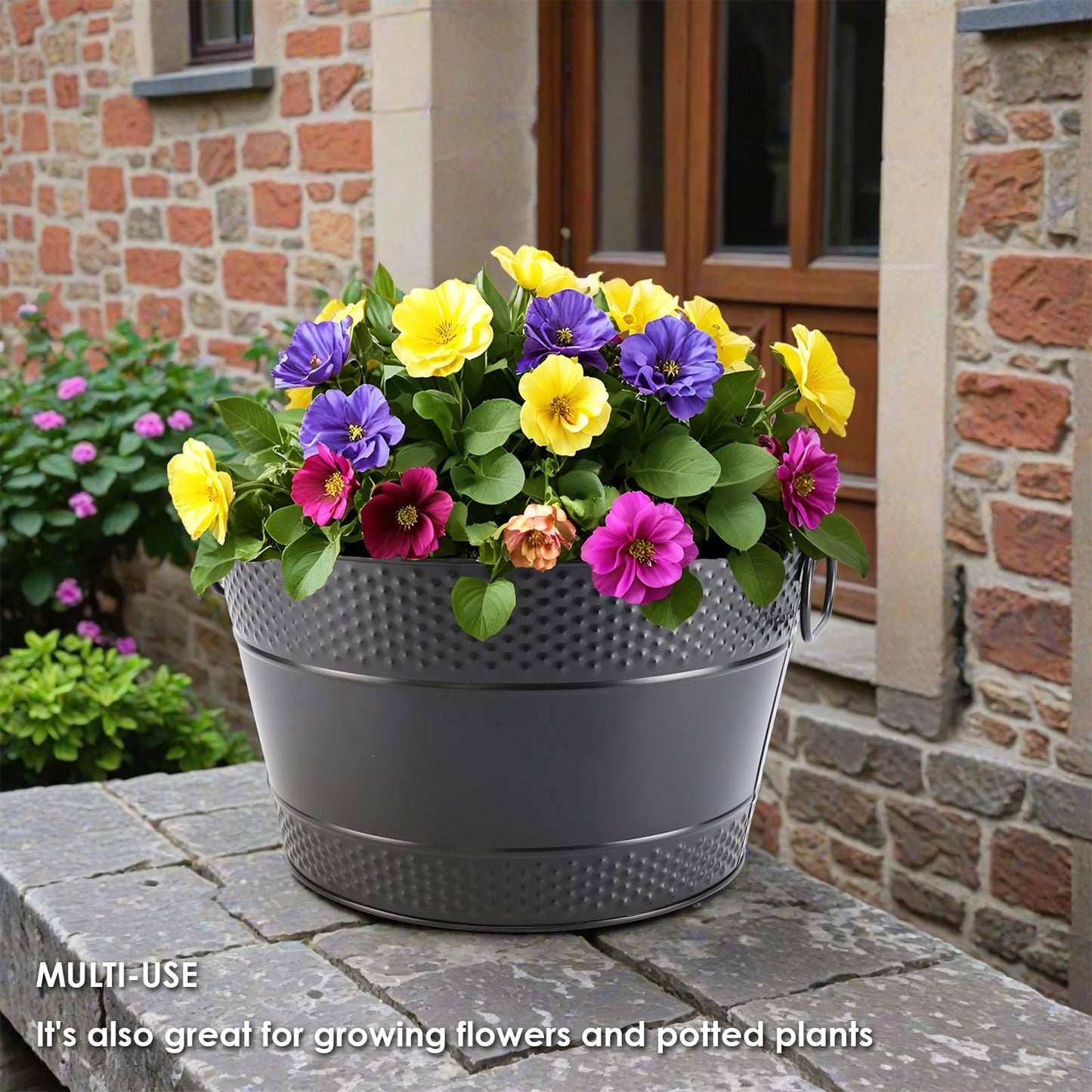 Ice Bucket for Parties Galvanized Beverage Tub, Drink Buckets Galvanized Bucket with Handles for Wine Beer Champagne Cocktails for Catering Bars(Black-1PC)