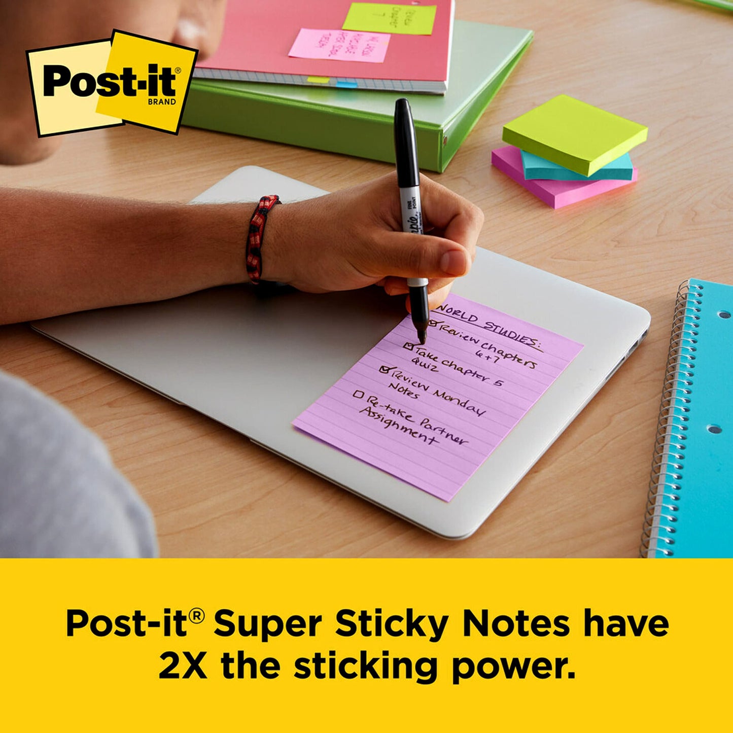 Scotch and Post-it brand office essentials kit, business and teacher supplies set with super sticky notes, super hold tape, magic tape, flags, sharp scissors, multicolor