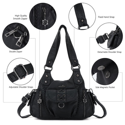 Angel Kiss Small Purses for Women Hobo Shoulder Bags Y2K Vegan Leather Multi-Pocket Handbags Designer Tote Bag with Crossbody Strap,Black